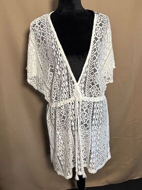 NWT Apt. 9 White Lace V-Neck Swim Cover-Up with Drawstring